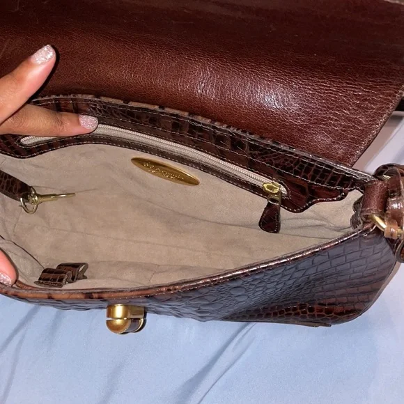 Brahmin Pecan brown leather crossbody shoulder adjustable clutch purse bag